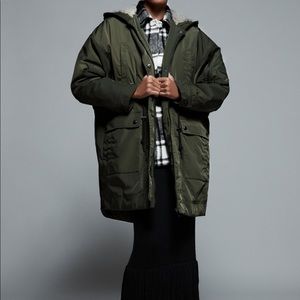 ZARA Winter coat olive green jacket S NEW